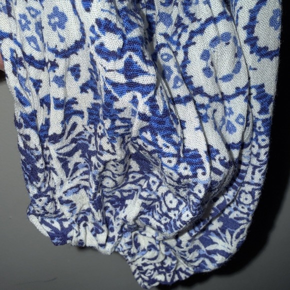 Windsor Blue & White Floral Crop Top Balloon Sleeve Tie Front Boho S - Picture 3 of 4
